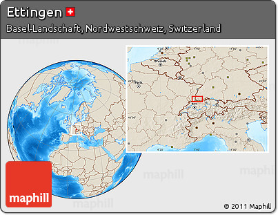 Shaded Relief Location Map of Ettingen