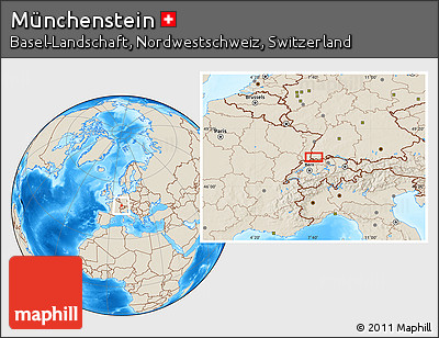 Shaded Relief Location Map of Münchenstein