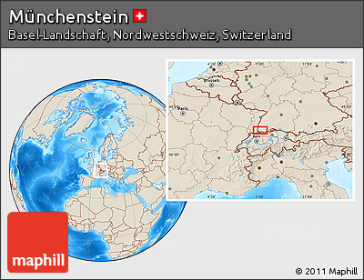 Shaded Relief Location Map of Münchenstein