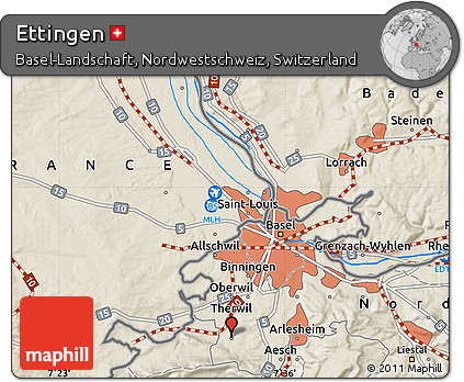 Shaded Relief Map of Ettingen
