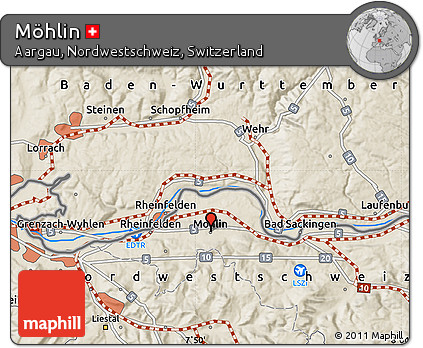 Shaded Relief Map of Möhlin