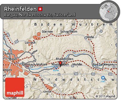 Shaded Relief Map of Rheinfelden