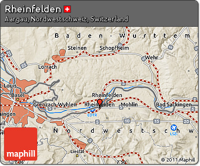 Shaded Relief Map of Rheinfelden
