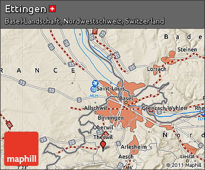 Shaded Relief Map of Ettingen