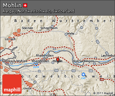 Shaded Relief Map of Möhlin