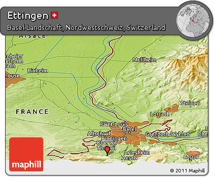 Physical Panoramic Map of Ettingen