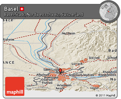 Shaded Relief Panoramic Map of Basel