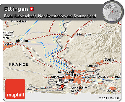 Shaded Relief Panoramic Map of Ettingen