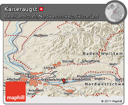 Shaded Relief Panoramic Map of Kaiseraugst