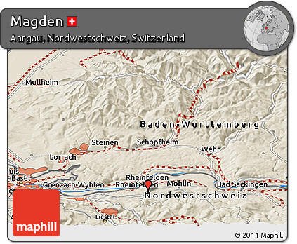 Shaded Relief Panoramic Map of Magden
