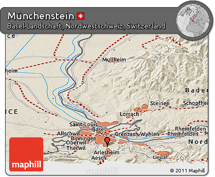 Shaded Relief Panoramic Map of Münchenstein