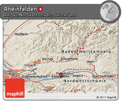 Shaded Relief Panoramic Map of Rheinfelden