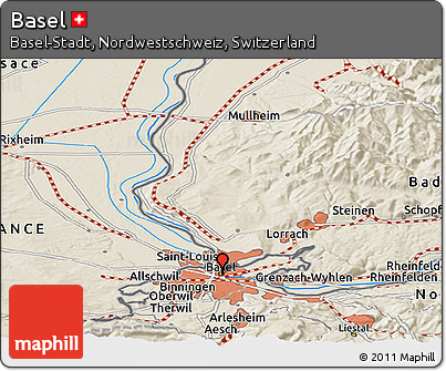 Shaded Relief Panoramic Map of Basel