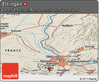 Shaded Relief Panoramic Map of Ettingen