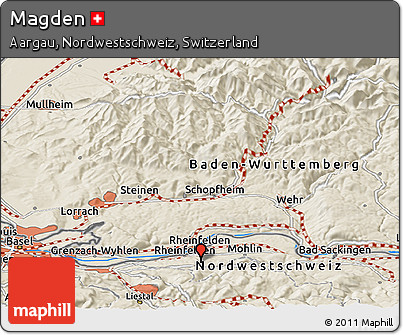 Shaded Relief Panoramic Map of Magden