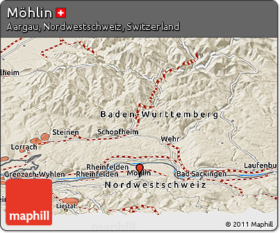 Shaded Relief Panoramic Map of Möhlin