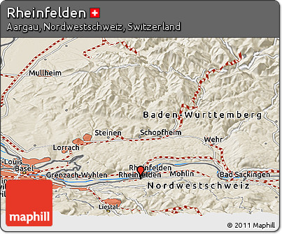 Shaded Relief Panoramic Map of Rheinfelden