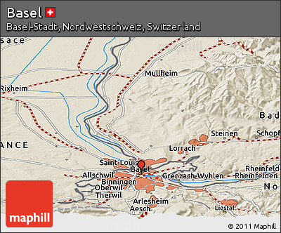 Shaded Relief Panoramic Map of Basel