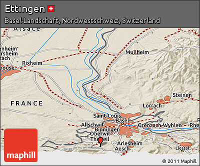 Shaded Relief Panoramic Map of Ettingen