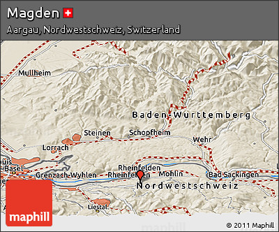 Shaded Relief Panoramic Map of Magden