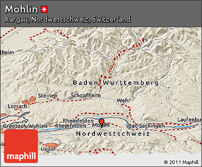 Shaded Relief Panoramic Map of Möhlin