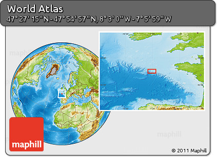 Physical Location Map of the Area around 47° 41' 6" N, 7° 34' 30" W