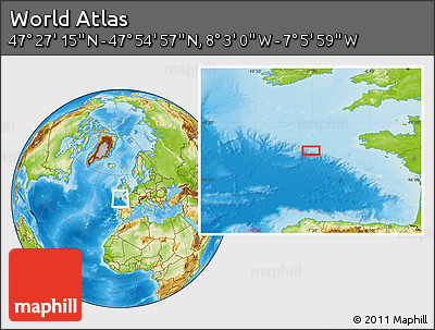 Physical Location Map of the Area around 47° 41' 6" N, 7° 34' 30" W