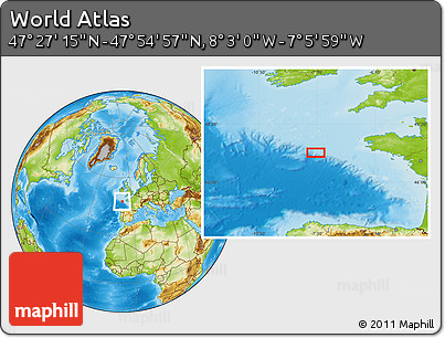 Physical Location Map of the Area around 47° 41' 6" N, 7° 34' 30" W