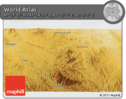 Physical 3D Map of the Area around 47° 41' 6" N, 81° 40' 30" E