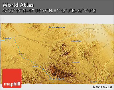 Physical 3D Map of the Area around 47° 41' 6" N, 81° 40' 30" E