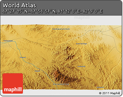 Physical 3D Map of the Area around 47° 41' 6" N, 81° 40' 30" E