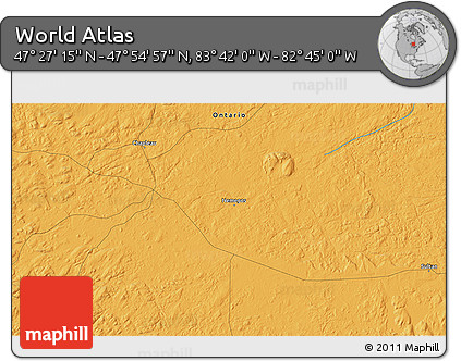 Political 3D Map of the Area around 47° 41' 6" N, 83° 13' 29" W