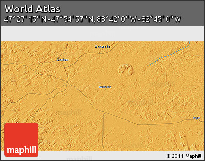 Political 3D Map of the Area around 47° 41' 6" N, 83° 13' 29" W