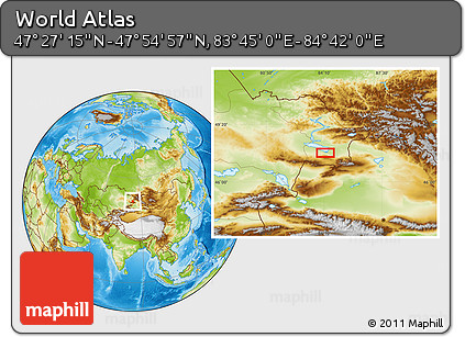 Physical Location Map of the Area around 47° 41' 6" N, 84° 13' 29" E