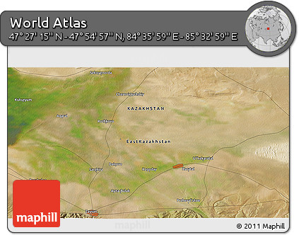 Satellite 3D Map of the Area around 47° 41' 6" N, 85° 4' 29" E