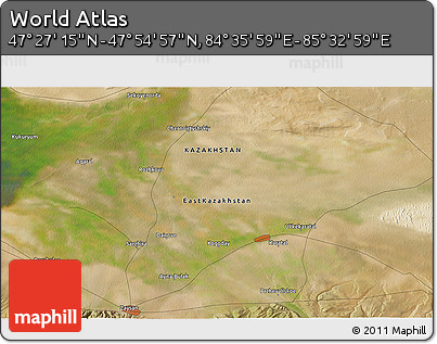 Satellite 3D Map of the Area around 47° 41' 6" N, 85° 4' 29" E