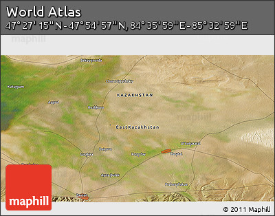 Satellite 3D Map of the Area around 47° 41' 6" N, 85° 4' 29" E