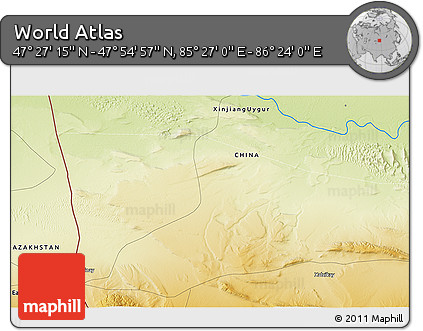 Physical 3D Map of the Area around 47° 41' 6" N, 85° 55' 30" E