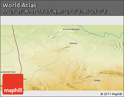 Physical 3D Map of the Area around 47° 41' 6" N, 85° 55' 30" E