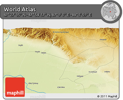 Physical 3D Map of the Area around 47° 41' 6" N, 87° 37' 30" E