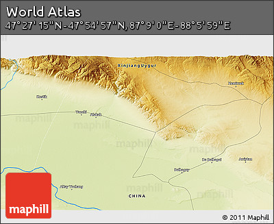 Physical 3D Map of the Area around 47° 41' 6" N, 87° 37' 30" E