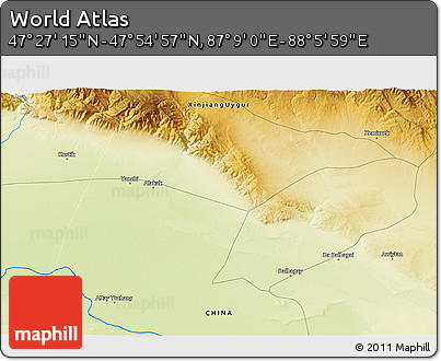 Physical 3D Map of the Area around 47° 41' 6" N, 87° 37' 30" E