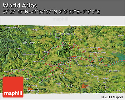 Satellite 3D Map of the Area around 47° 41' 6" N, 8° 34' 29" E
