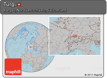 Gray Location Map of Turgi, hill shading
