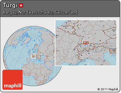 Gray Location Map of Turgi, hill shading