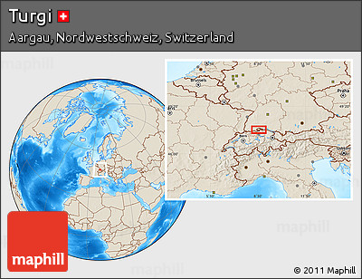 Shaded Relief Location Map of Turgi