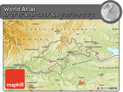 Physical Map of the Area around 47° 41' 6" N, 8° 34' 29" E