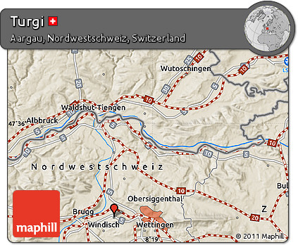 Shaded Relief Map of Turgi