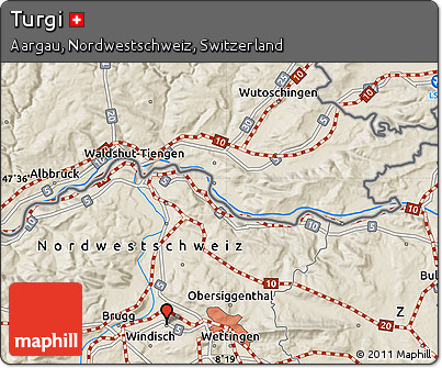 Shaded Relief Map of Turgi