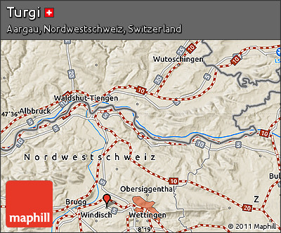 Shaded Relief Map of Turgi